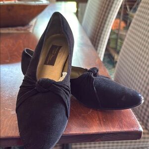 Sesto Meucci Black Suede Flats with Bow